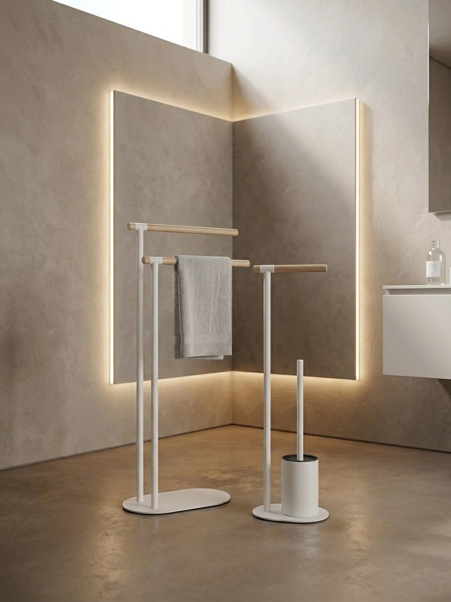 Piantana bagno bianca e legno