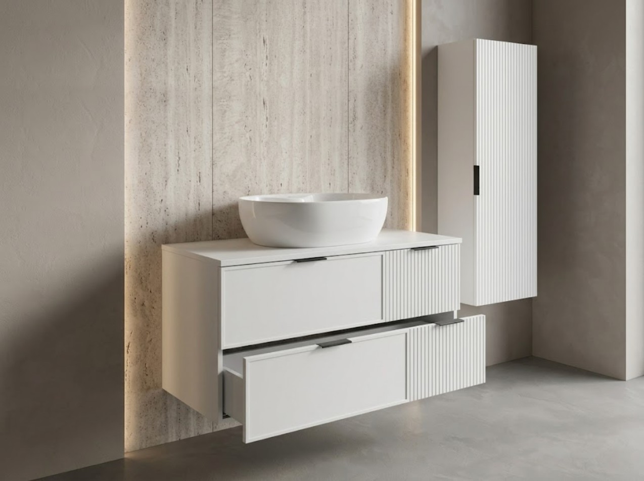 Mobile sospeso bianco con colonna